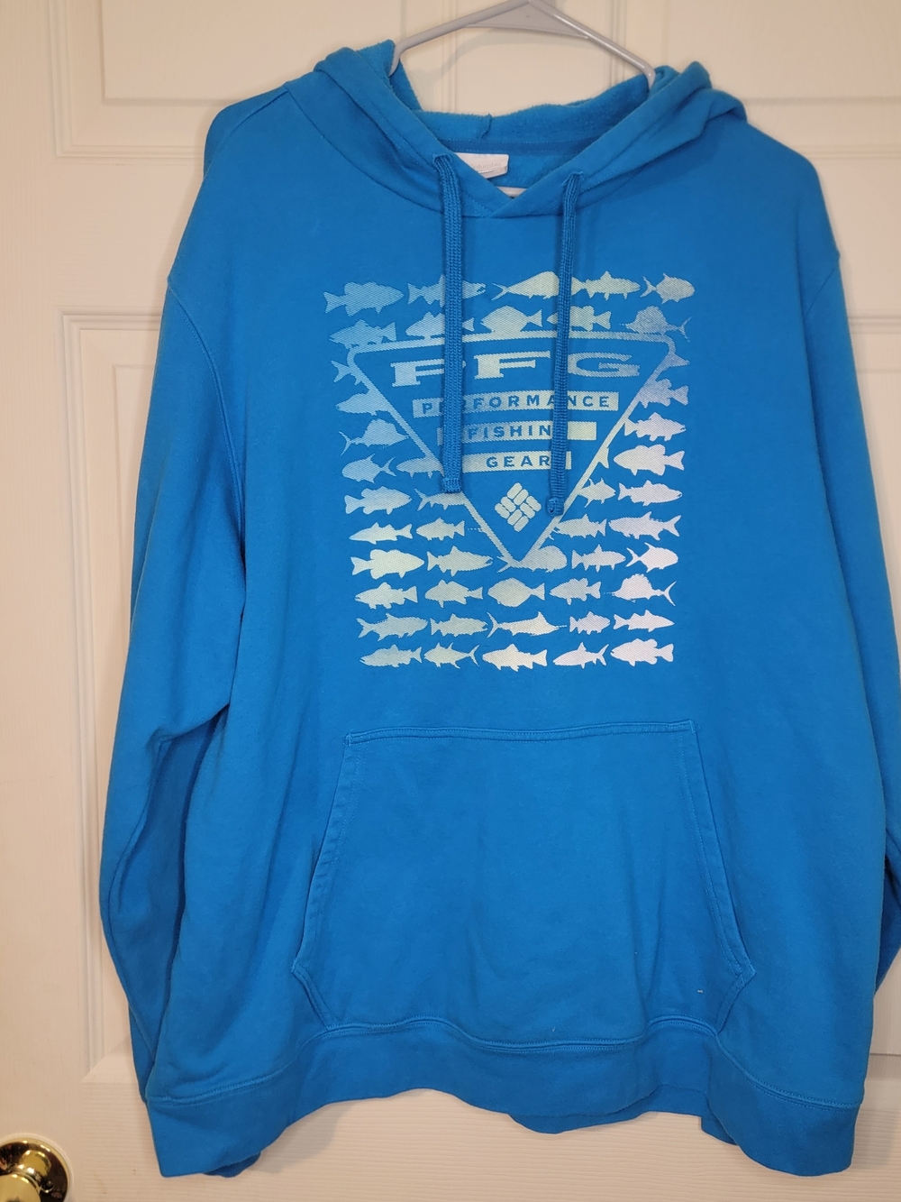 Blue Performance Fishing Gear Hoodie with Fish Graphic
